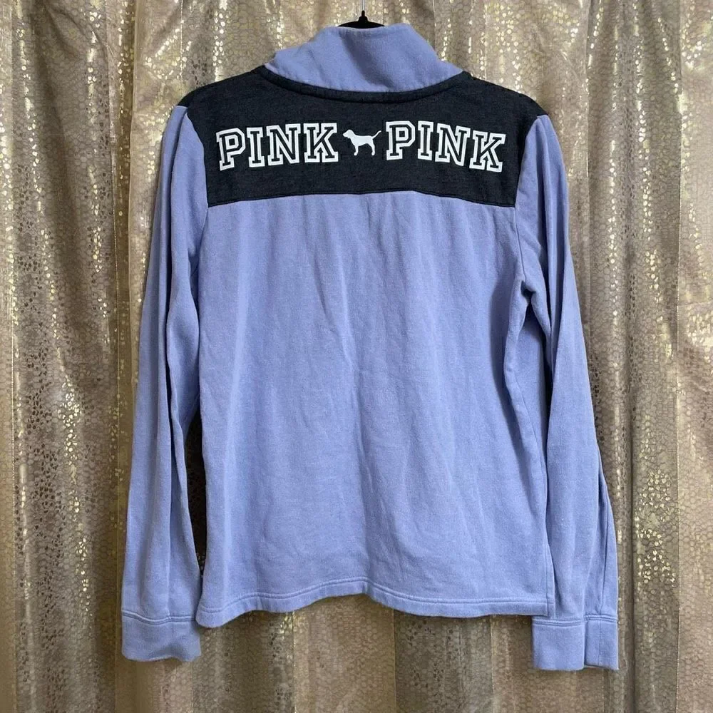 PINK Victorias Secret Lavender Gray 1/4th Zip Pullover Sweater, S/M